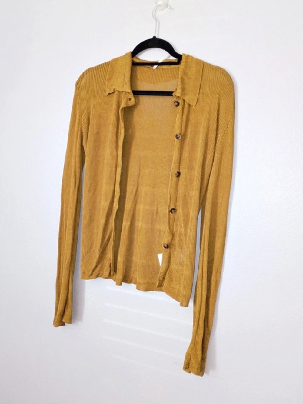 Long Sleeve Button Front in Shimmery Gold Like New